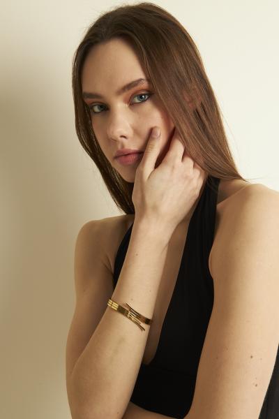 Zikzak Model Gold Altın Kaplama Bileklik